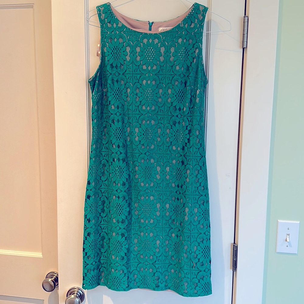 Eliza J Lace Teal Green Sheath Dress - Size 10